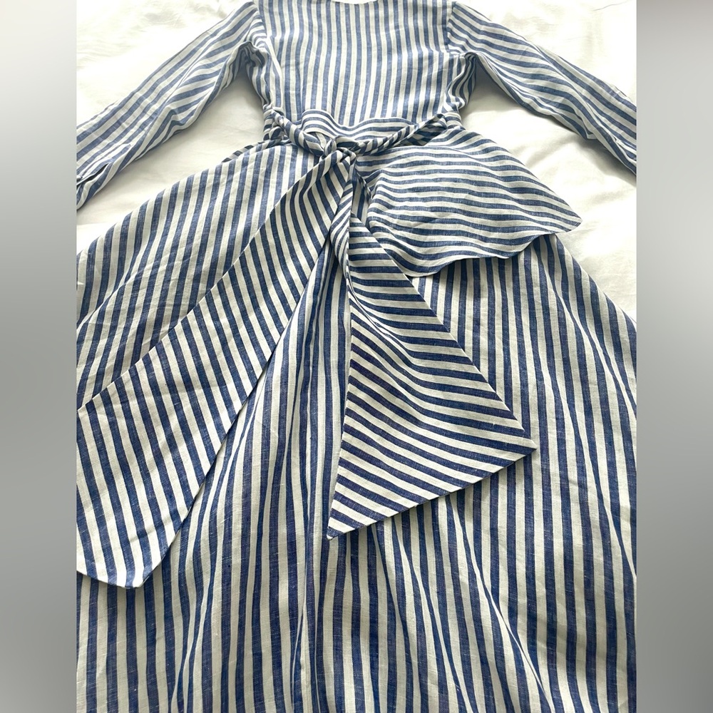 Johanna Ortiz Rio Grande Tunic Navy/white striped linen, large sash, 0, EUC - Picture 8 of 15